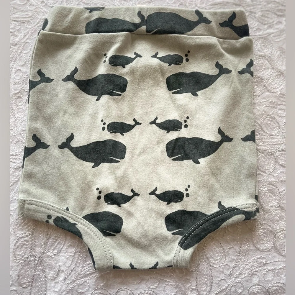 Kate Quinn Teal Gray Whale Pattern Bloomers (Diaper Cover) Sz 18-24M